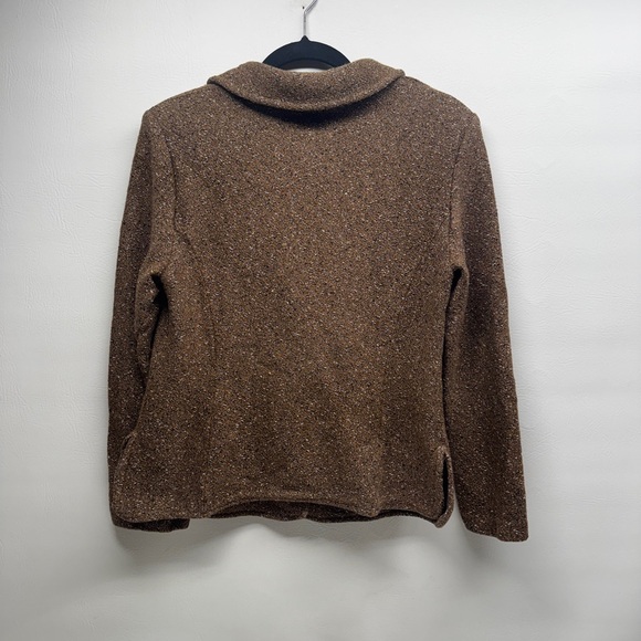 ST. JOHN Knit Blazer Women Size 14 Brown Speckled Wool Blend 3 Button Collar - Picture 5 of 10